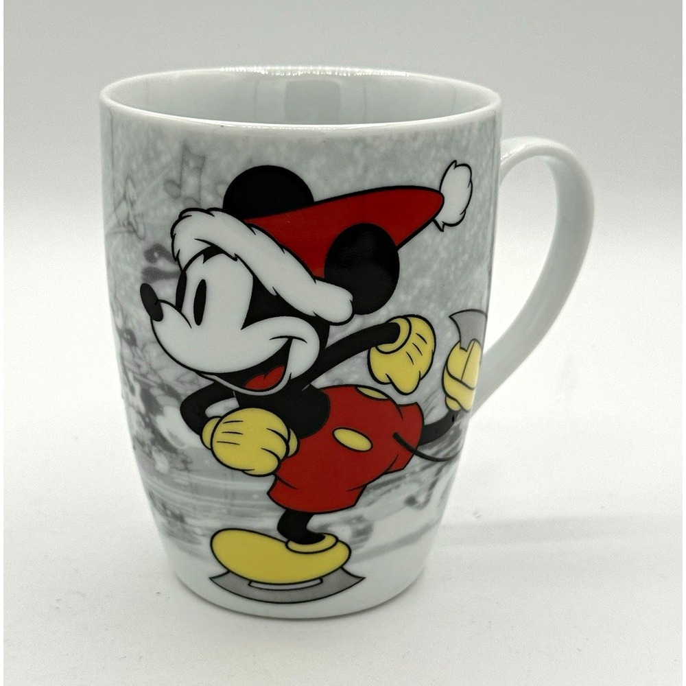 Disney Mickey Mouse "Jolly" Christmas Holiday Coffee Mug Gray White